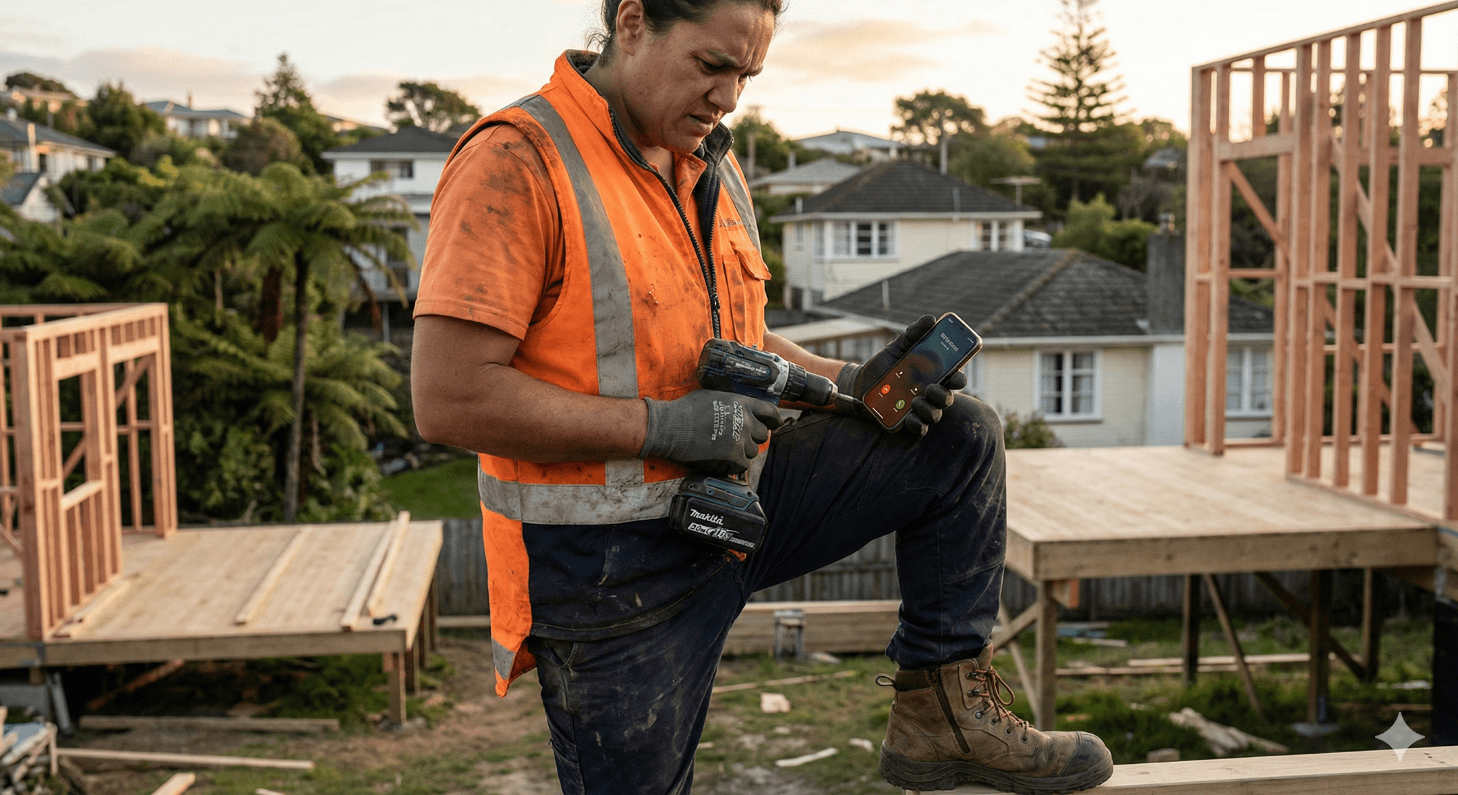 Frustrated tradie missing calls while busy working on the job
